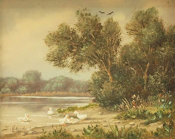 Ducks on the river bank