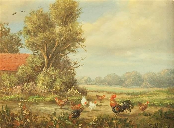 Chicken in a summer landscape by Siegfried Hafeneder