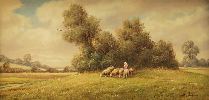 Artwork by Siegfried Hafeneder, Farmer with sheep, Made of Oil on panel