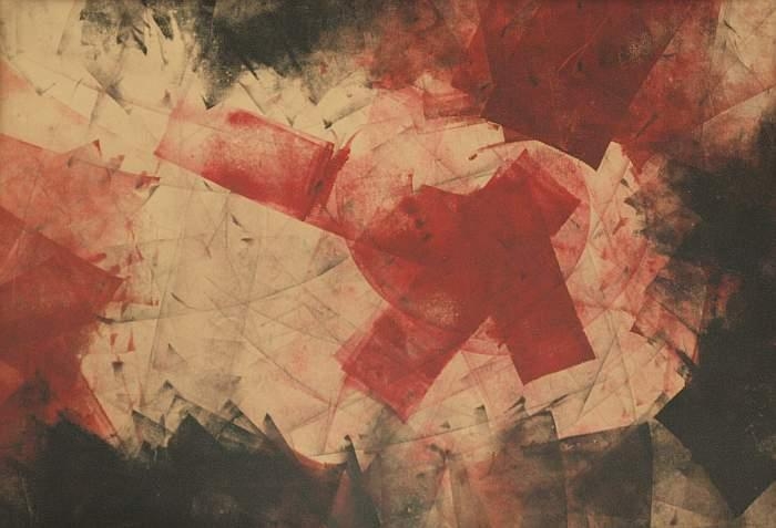 Artwork by Rudolf Englert, Red + Black + is not yet politically, Made of Mixed media on cardboard