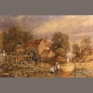 Artwork by William Taunton, A river scene with an undershot mill; A view of Tintern Abbey (2), Made of first pencil and watercolor heightened with white; second pencil and watercolor