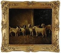 FIVE TERRIERS IN AN INTERIOR - G. Lennox