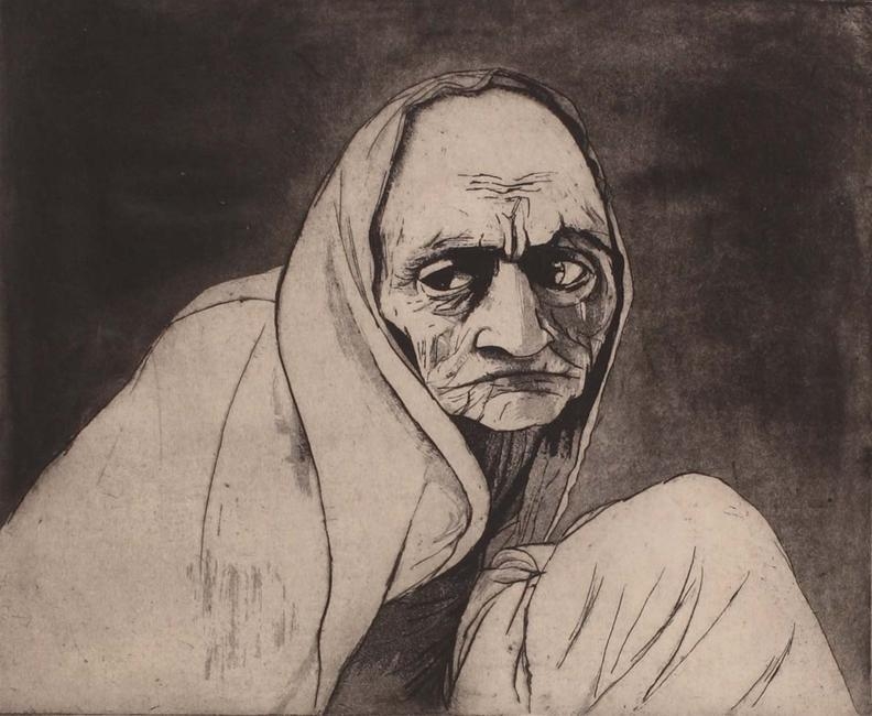 Artwork by Roy Dalgarno, Mother India from the India Suite, Made of etching