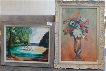 2 works: Still Life; Beach Scene - H.A. Palmer