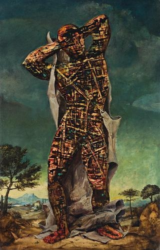 Man in classical landscape by James Gleeson, 1953
