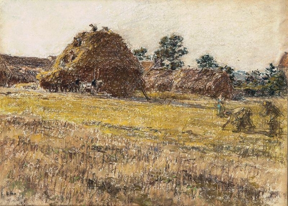 Stack of straw, farmers, and hitch Gleaners by Léon-Augustin L'Hermitte, 1900