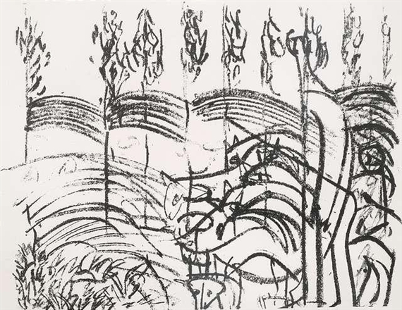 4 Works: Litho II; Litho IV; Litho XII & HAP Grieshaber - die rauhe alb by HAP  Grieshaber, 1968