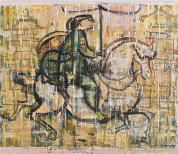 Chinese Horse and Rider Through a Bamboo Curtain