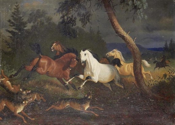 Wolves attacking wild horses by Friedrich Anton Kilp