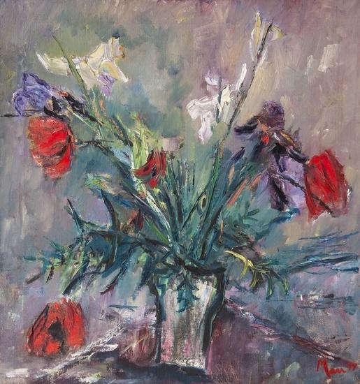 Poppies in a Glass Vase by Leslie Marr, 1977
