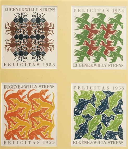 Aarde, Lucht, Vuur, Water; the four elements (Eugène & Willy Strens New Year's greeting-cards