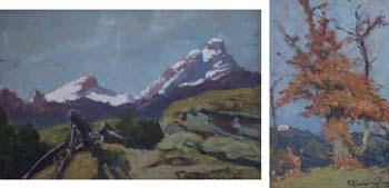 Artwork by Ercole Garavaglia, 2 works: Rural and alpine views, Made of oil on board