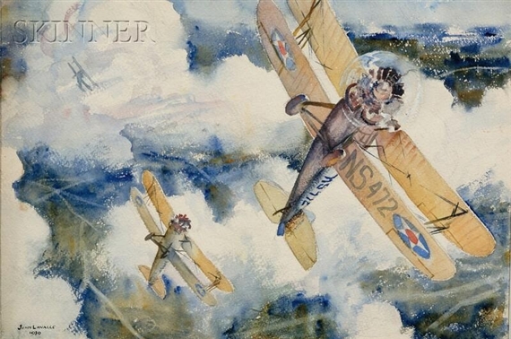 Two Biplane Dogfight Scenes by John Lavalle, 1930
