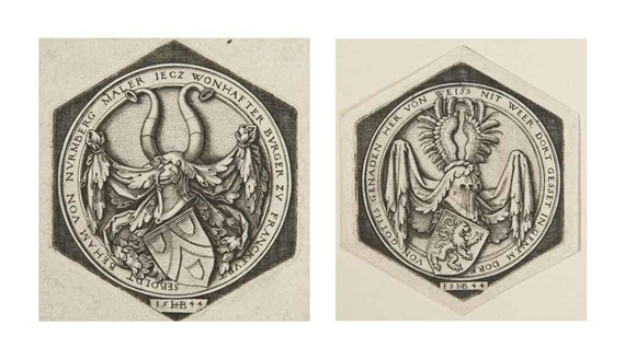 Two works: Coat of Arms of H. S. Beham;  Coat of Arms with a Lion by Hans Sebald Beham, 1544