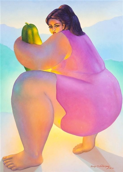 Squatting Woman with Fruit by Sergio J. Velasquez, 1995