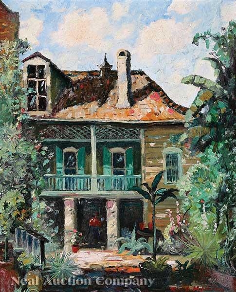 Artwork by Knute Heldner, Madame John's Legacy, from the Courtyard, Made of oil on canvas board