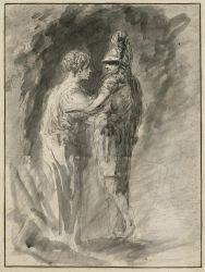 Artwork by Felix Christoph Cajetan Fuchs, Dido and Aeneas go to the cave, Made of Grey pen, grey wash over graphite. Outer line in black pen