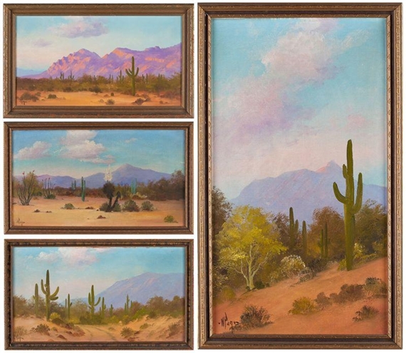 4 Works: Mountains Around Tucson Arizona; Yucca and Ocotillo; Picture of Catalina Mountains at Tucson Arizona; Painting of the Catalina Mountains - Tucson, Arizona by Willard Page, 1934
