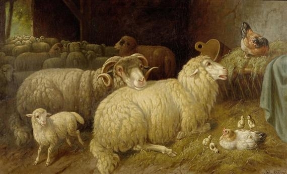 Sheep in a hen house by Adolf Nowey