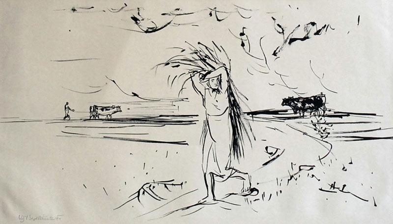 Artwork by Vojtěch Sedláček, End of harvest, Made of lithograph