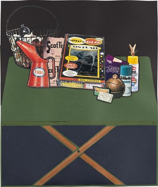 Artwork by Christian Holstad, Take Stands #2 (Black tornado with card table), Made of mixed media collage on paper