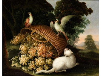 Grape Basket with Cat and Doves - Francesco Malagoli