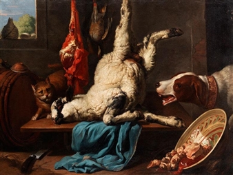 Still Life with Totem Lamb Between Cat and Dog - Giovanni Francesco Briglia