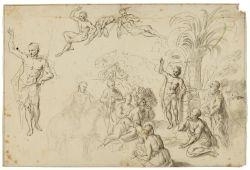 John the Baptist preaches to the crowds by German School, 18th Century