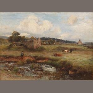 Angler by a river, believed to be Medwins Water, Lanarkshire by James Scott Kinnear, 1895