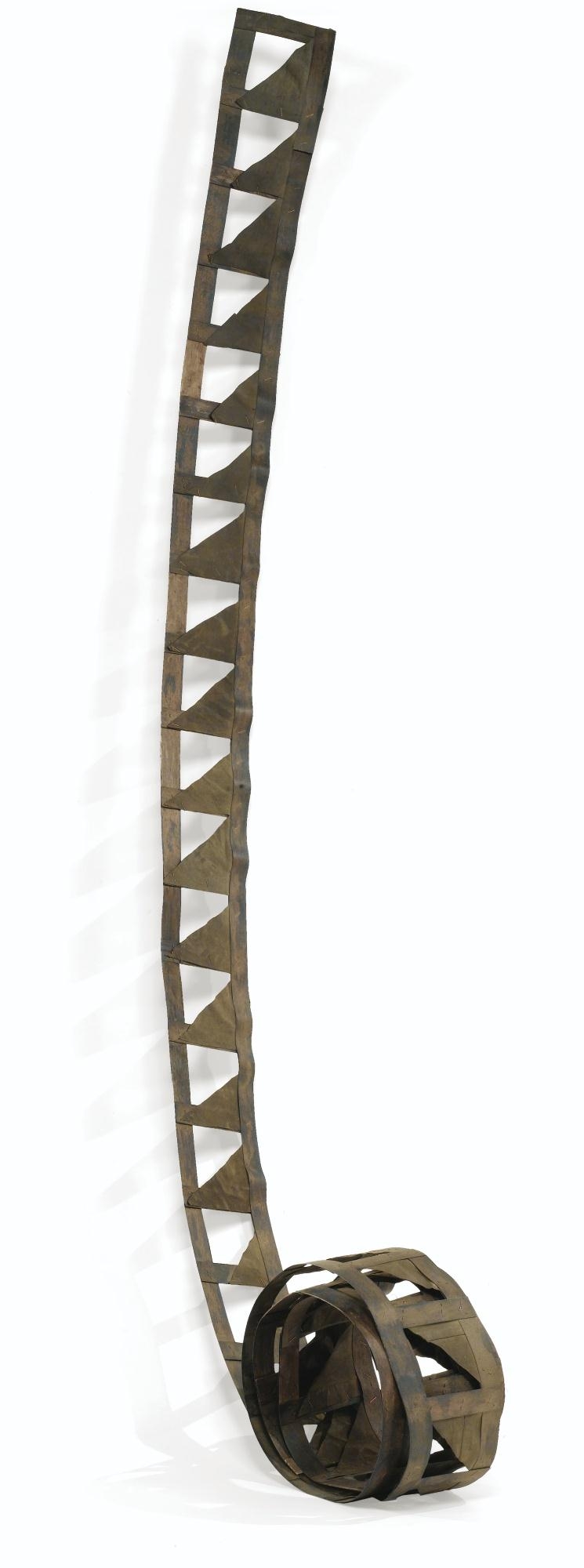 Artwork by Daniel Dezeuze, ROULEAU DE BOIS DE PLACAGE, Made of wood veneer and cut canvas