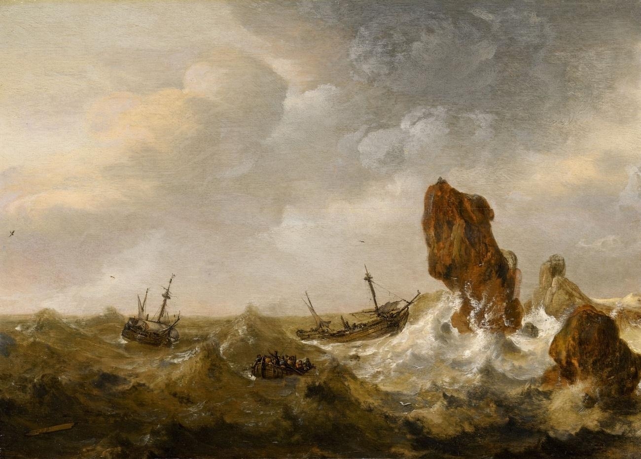 Artwork by Cornelis Verbeeck, SHIPWRECK IN STORMY SEA, Made of Oil on panel