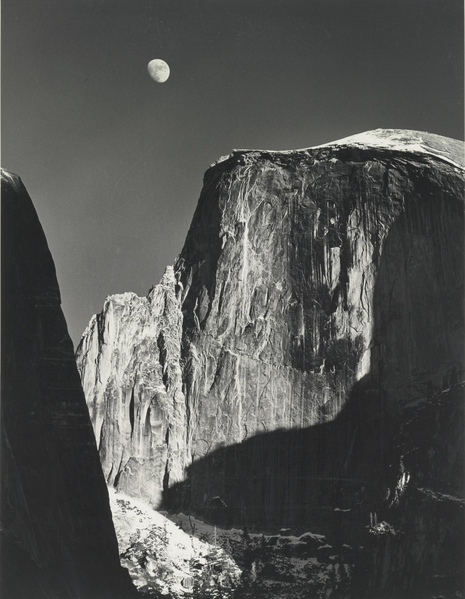 MOON AND HALF DOME, YOSEMITE NATIONAL PARK, CA. by Ansel Adams, 1960
