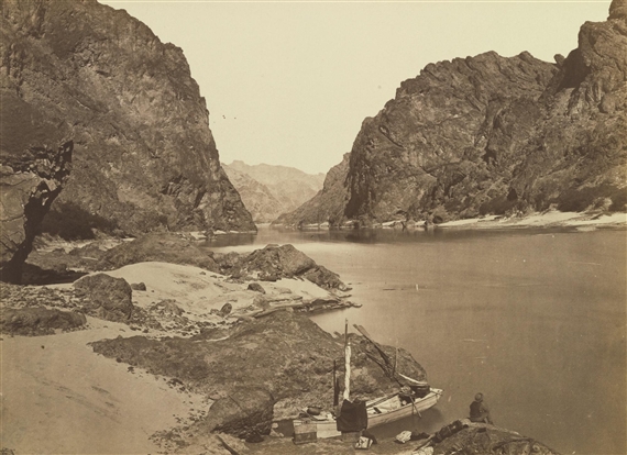 BLACK CANON, COLORADO RIVER, LOOKING ABOVE, FROM CAMP 7 by Timothy H. O'Sullivan, 1871