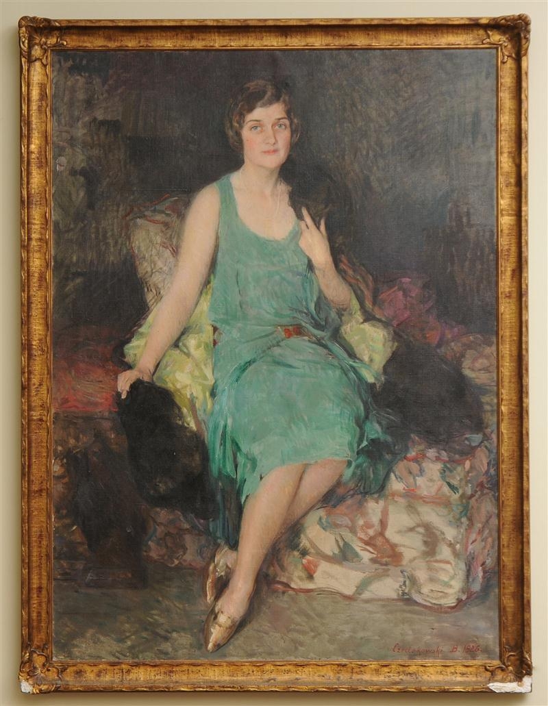 Portrait of a Woman in Green Dress by Jan Boleslaw Czedekowski, 1926