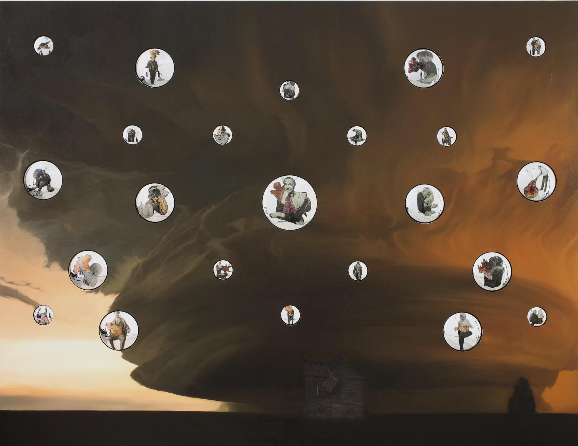 Artwork by Arturo Sanchez, HERE COMES HOPE FOR THE LAST LIGHT OF THE DAY, Made of Oil on canvas, collage on convex mirror