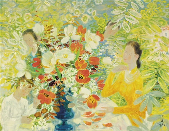 LA FEMME ET LE BOUQUET DE TULIPES (LADY WITH A BOUQUET OF TULIPS) by Lê Phổ