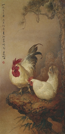 ROOSTER AND HEN by Lee Man Fong, June 1977