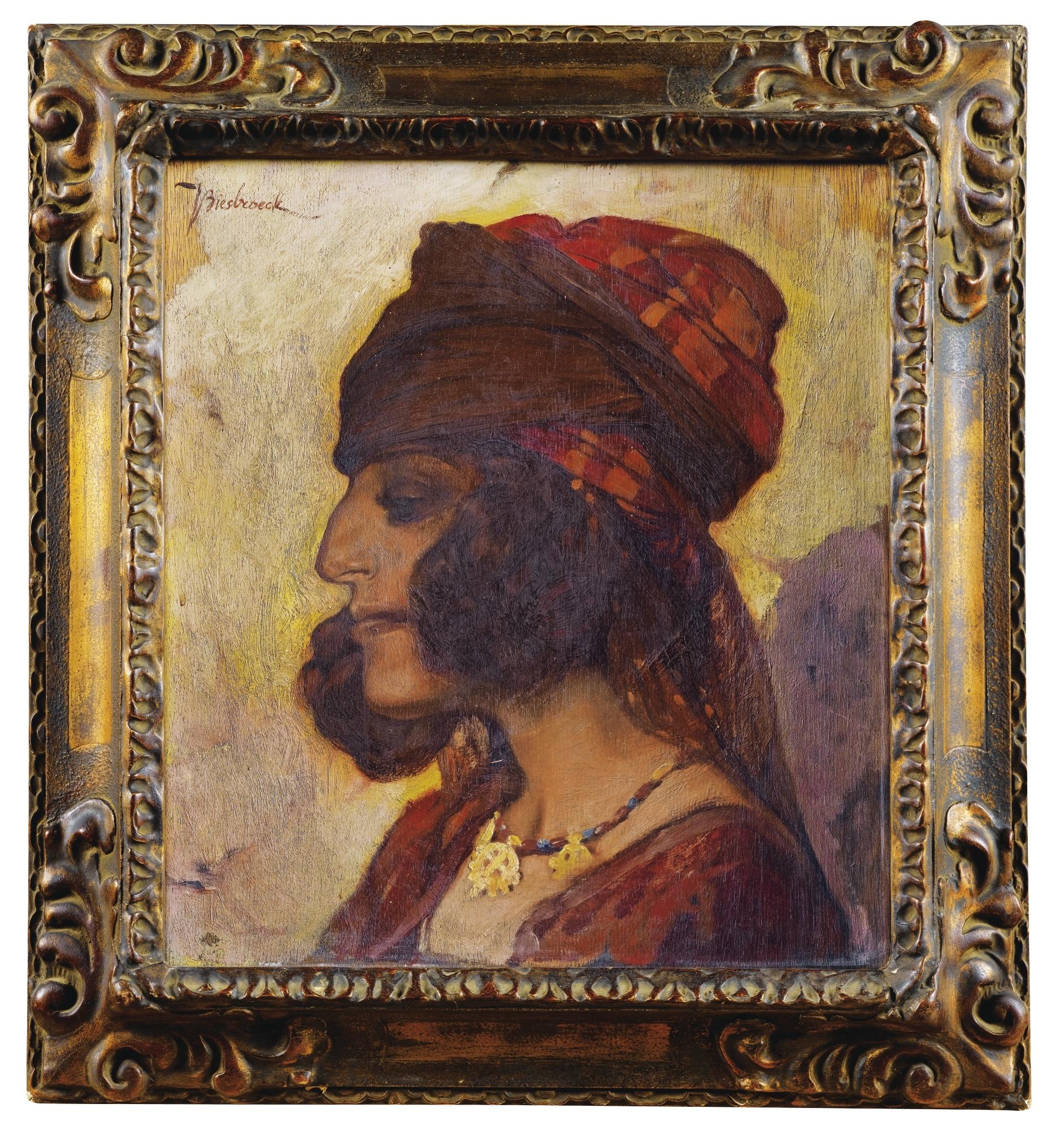 Artwork by Jules-Pierre van Biesbroeck, Portrait of a Woman in Profile, Made of Oil, Board