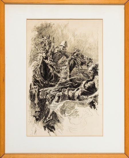 Artwork by Joseph Clement Coll, King of the Khybor Rifles, Everybody's Magazine story illustration, Made of Pen and ink on board