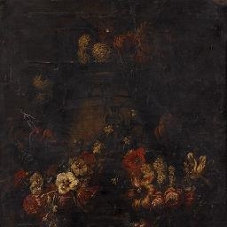 FLORAL GARLANDS ADORNING AN URN UPON A LEDGE by Pietro Gaspari
