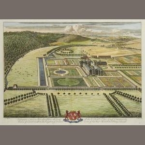 8 works: engravings with hand colouring of Country House Subjects by Johannes Kip, Leendert Knijff