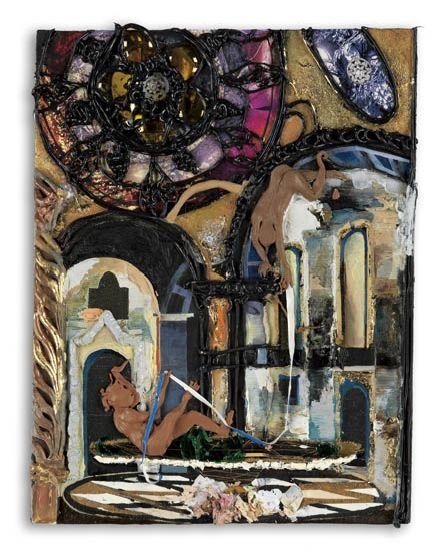 Artwork by Daphne Arthur, In Jest, Made of Mixed media (oil, tape, oil clay and glass) on canvas