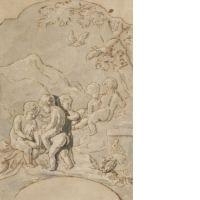 Jeux de putti : le frappe-main, projet de dessus de porte - Charles Valenciennes