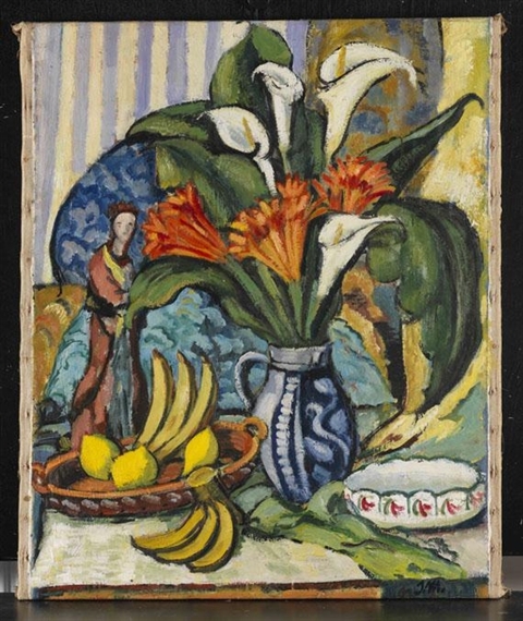 Stillleben mit Obstschale und Statuette by Johann Mutter, 1920-1930