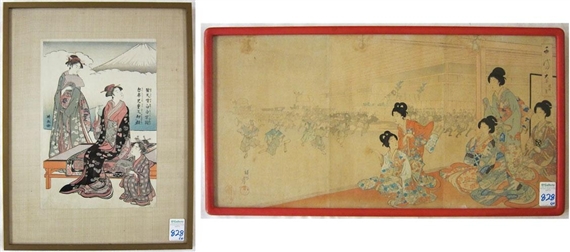 2 Works: View of Fuji; Untitled by Torii Kiyonaga