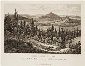 Der Rosenberg und ein Theil des Mittelgebirges Vom Zeidaberge aus Gesehen (Růžovský vrch at Děčína) - E. Bönert