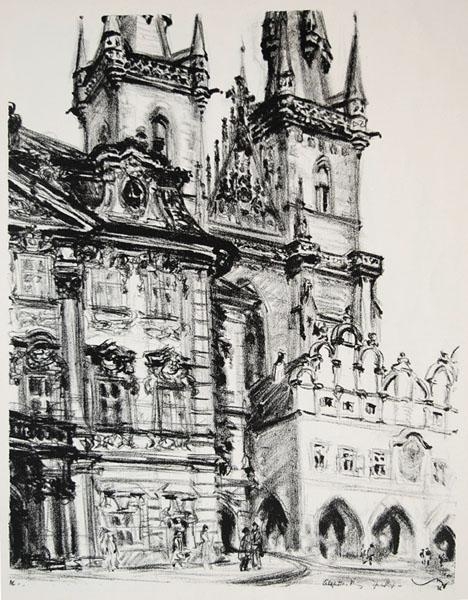 Artwork by Emil Stumpp, Týn Church, Made of Lithography