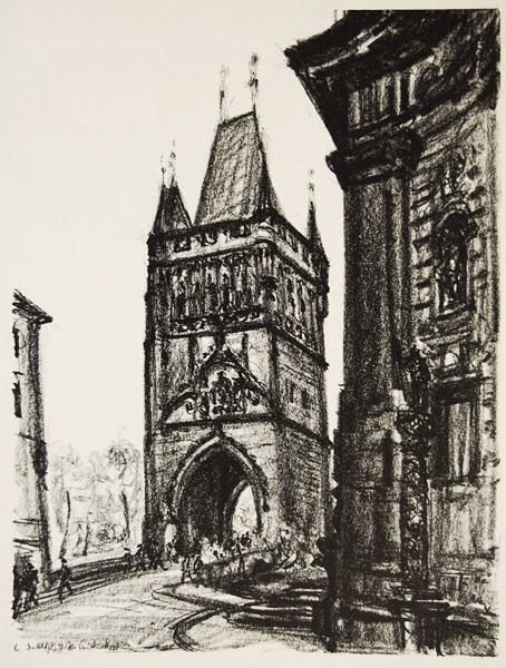 Artwork by Emil Stumpp, Old Town Bridge Tower, Made of Lithography
