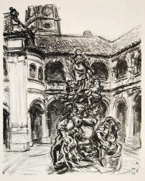 Artwork by Emil Stumpp, The Courtyard of Loreta, Made of Lithography