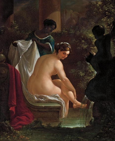 Preparing Her Bath by Nicolino Vicompte Calyo, 1848